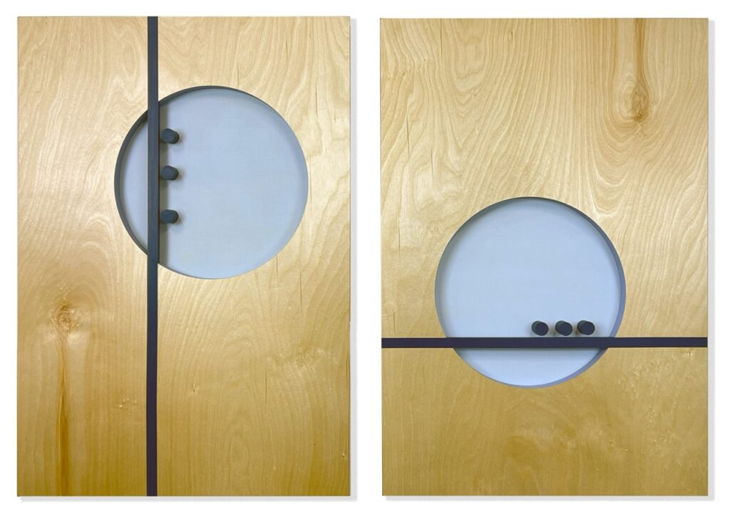 Echo by Jill Kyong, the rhythms of nature in wood and outdoors latex on birch panel
